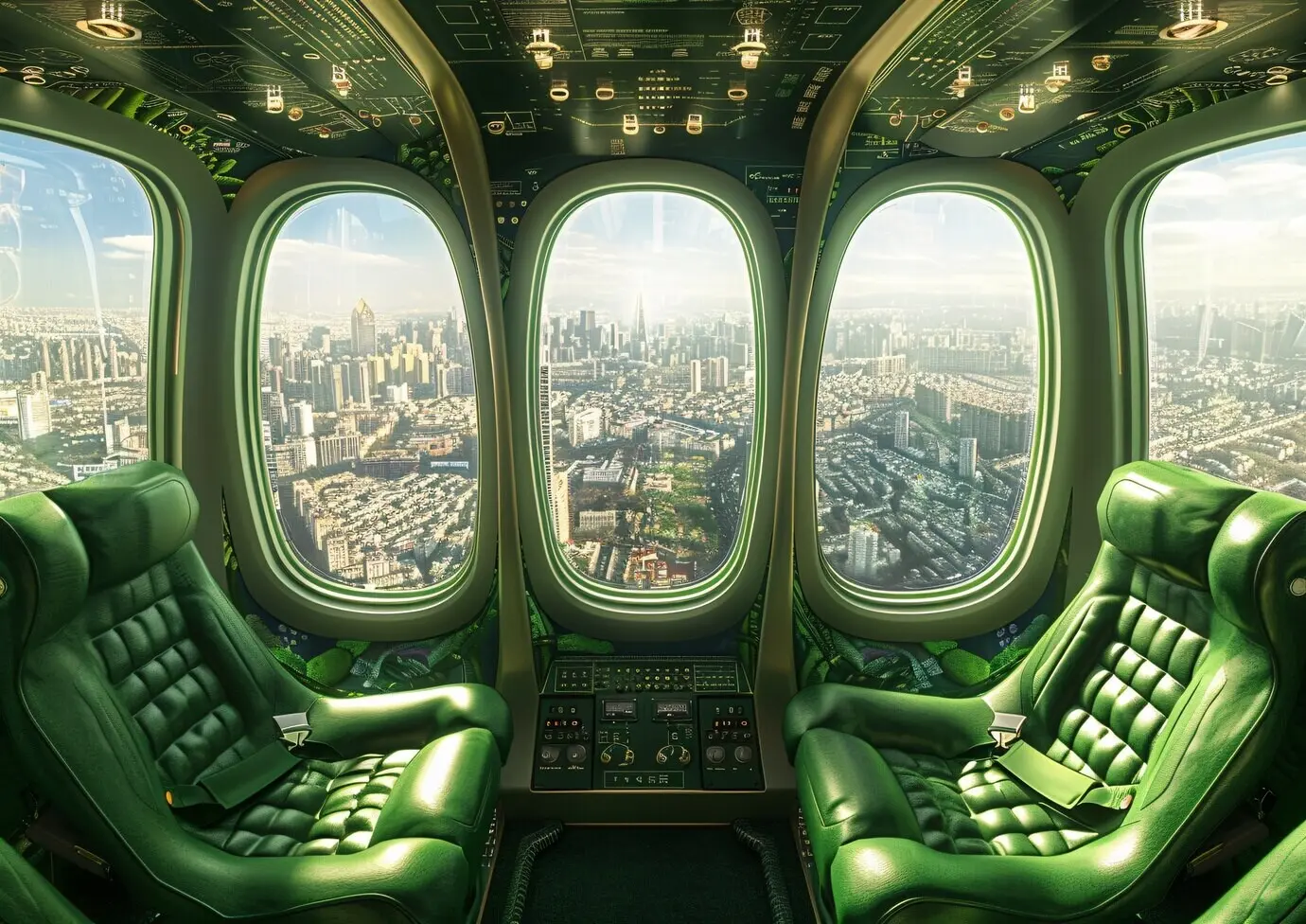 Grünes Flugzeug in umweltfreundlicher Umgebung